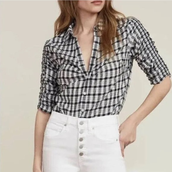 Veronica Beard Porta Check Ruffle Sleeve Blouse - Picture 3 of 8